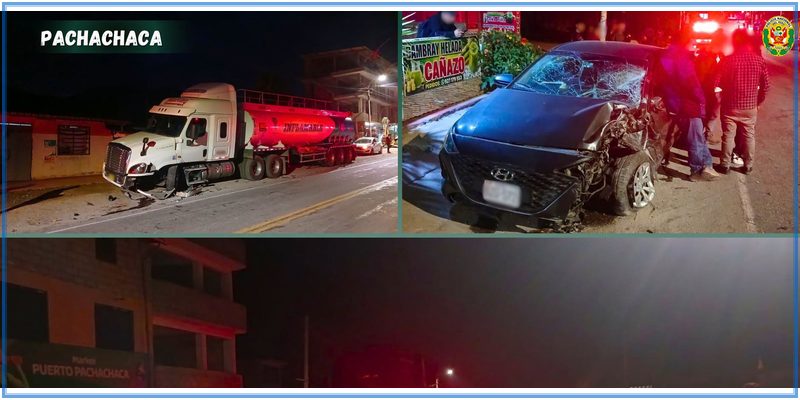 Dos heridos tras choque de auto  con vehículo pesado en Pachachaca