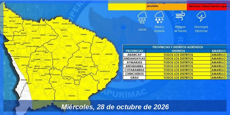 COER Apurímac alerta por lluvias en las siete provincias de la región